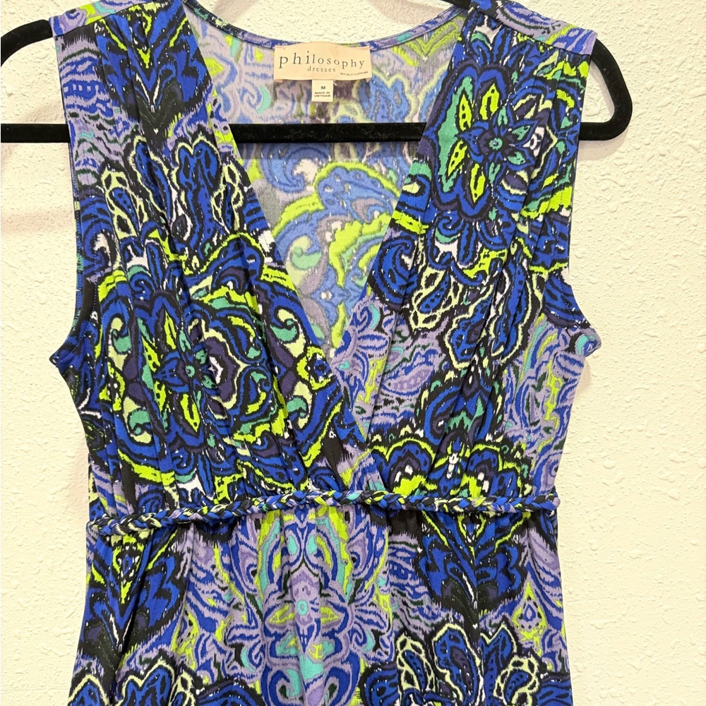 Philosophy Long Sleeveless V-Neck Maxi Dress in Blue and Green Paisley M - Picture 7 of 8